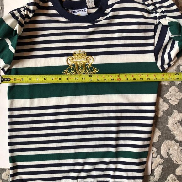 Folette, Oversized Small, Nautical Stripe,  Cotton-blend top, White/Green/Blue - Picture 7 of 8